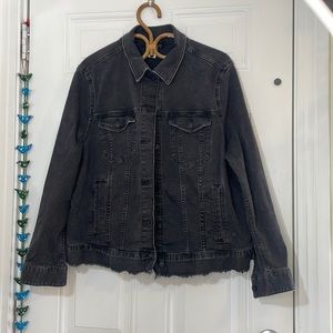 Distressed black denim jacket